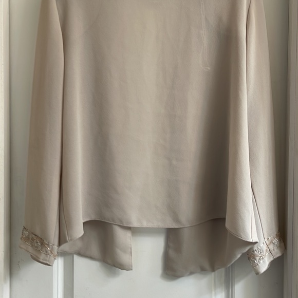 R&M Richards Cream Pink Floral Beaded Detail Sheer Blazer Jacket size 12P - Picture 13 of 17